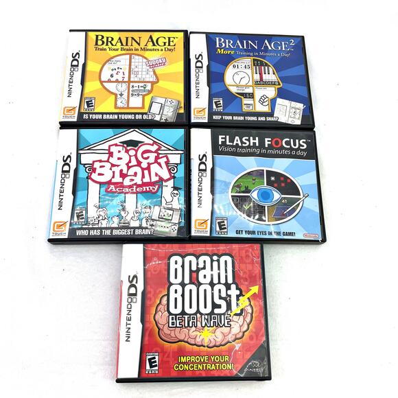 Nintendo DS Brain Games Lot of 5 Brain Age, BA 2, Academy, Flash Focus Boost - Picture 1 of 1